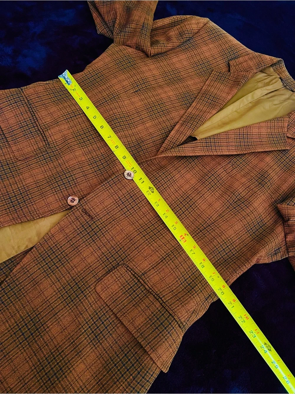 Men's Rust Brown with Navy Plaid Blazer - Classic Two-Button Jacket